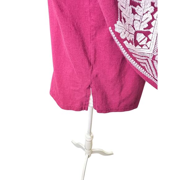 J. Crew Maroon Embroidered Tie Neck Tencel Cotton 3/4 Sleeve Tunic Top - Picture 5 of 8